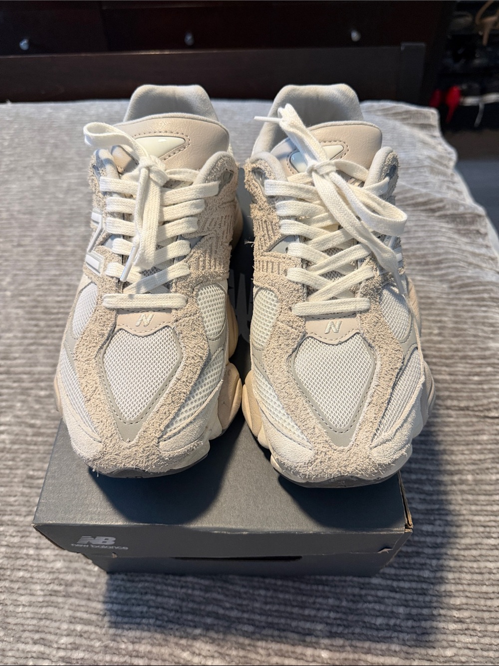 New Balance Women's Off-White & Cream Mesh Suede Sneakers